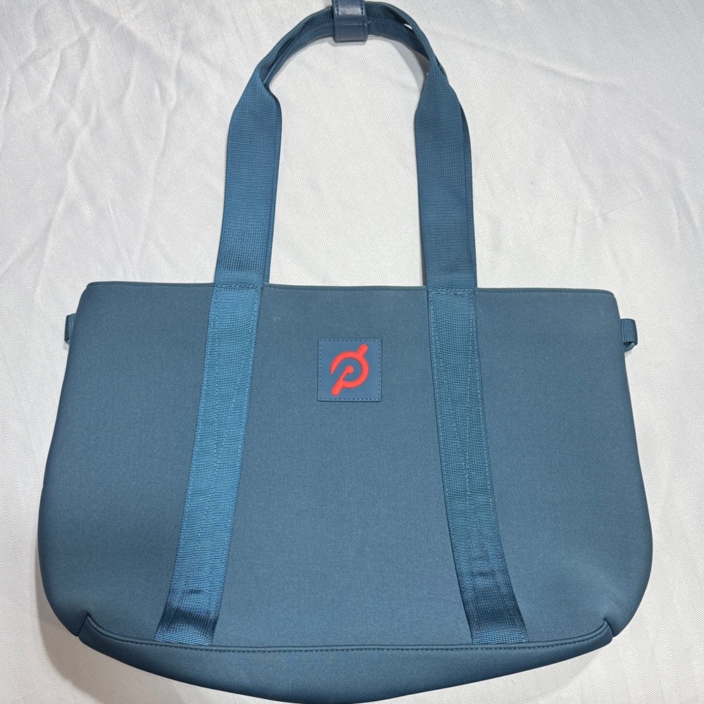 Peloton Teal-Blue Laptop Tote with Red Logo Accent